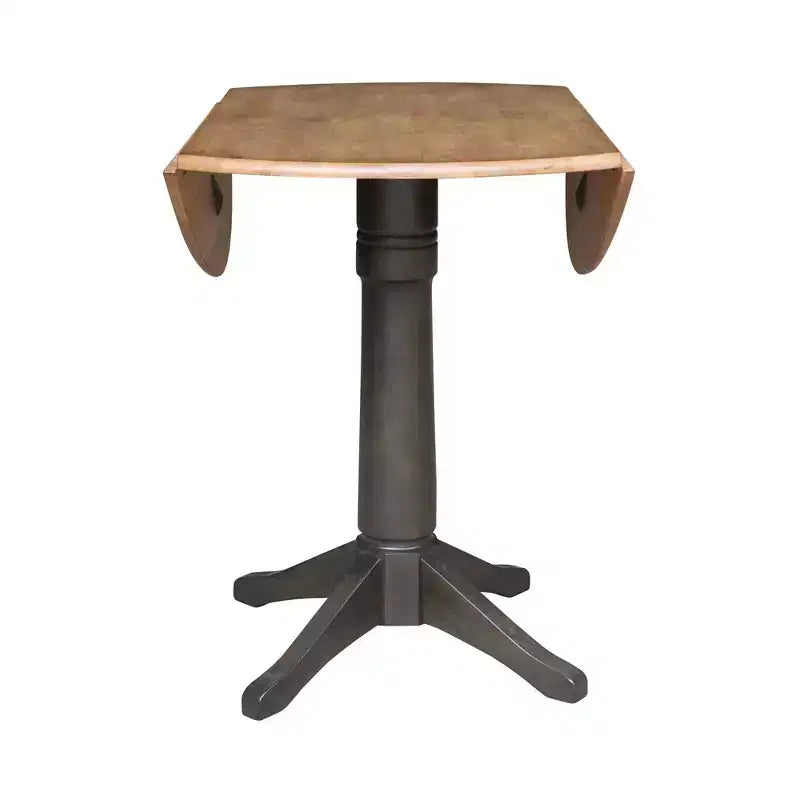 Table de salle à manger ronde à hauteur de comptoir avec rallonges de 42" - Noyer et Charbon Délavé, Piétement Central