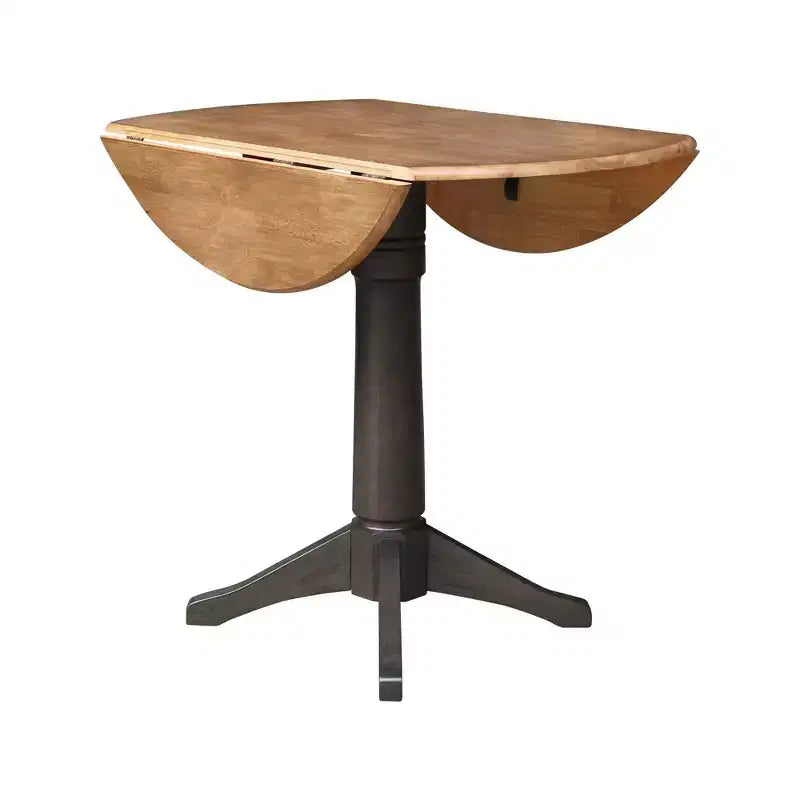 Table de salle à manger ronde à hauteur de comptoir avec rallonges de 42" - Noyer et Charbon Délavé, Piétement Central