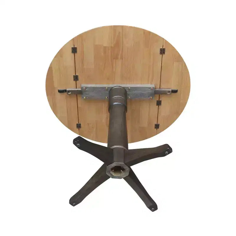 Table de salle à manger ronde à hauteur de comptoir avec rallonges de 42" - Noyer et Charbon Délavé, Piétement Central