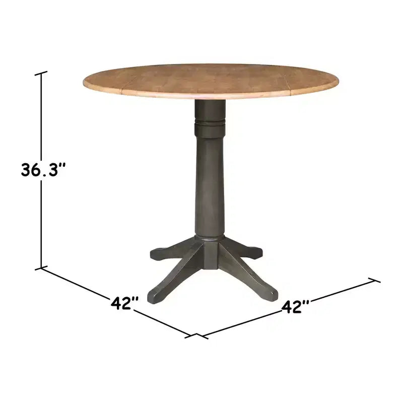 Table de salle à manger ronde à hauteur de comptoir avec rallonges de 42" - Noyer et Charbon Délavé, Piétement Central