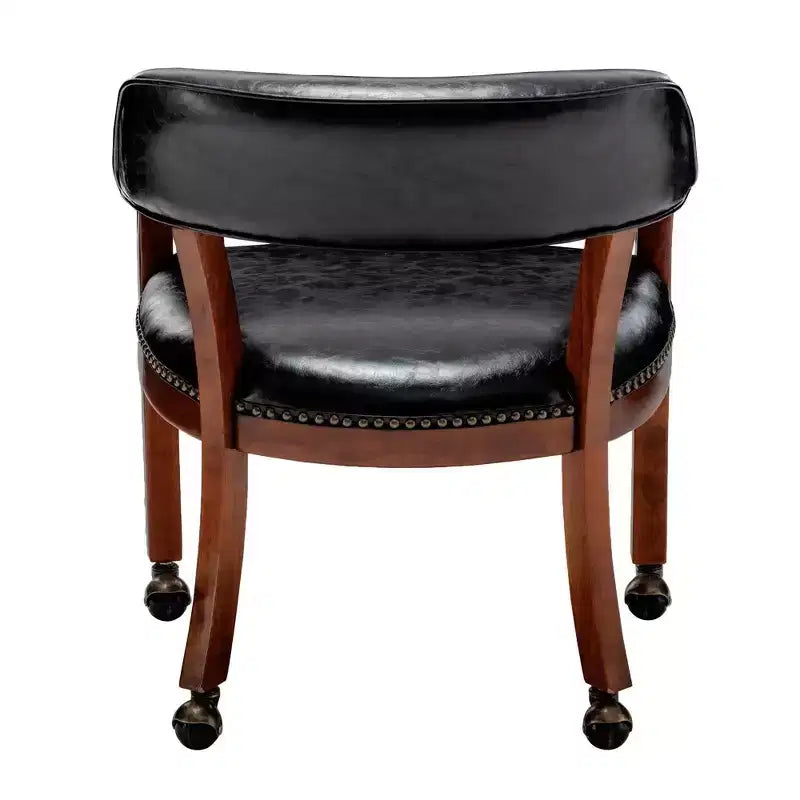 Fauteuil Dillon avec roulettes – Cuir vegan noir, clous décoratifs couleur antique