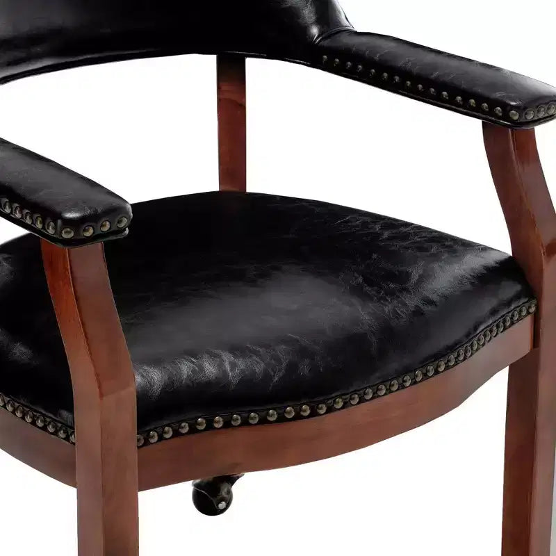 Fauteuil Dillon avec roulettes – Cuir vegan noir, clous décoratifs couleur antique