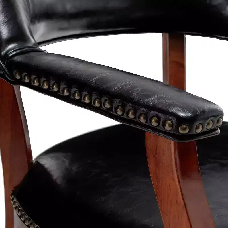 Fauteuil Dillon avec roulettes – Cuir vegan noir, clous décoratifs couleur antique