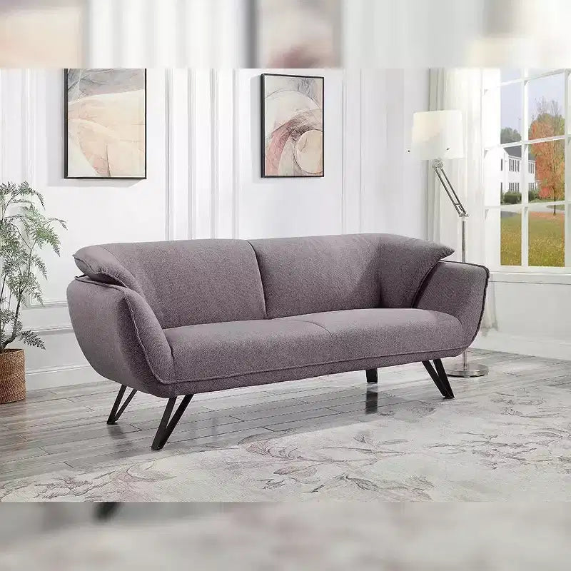 Canapé 3 places de 198 cm – Lin gris, revêtement velours, 2 coussins décoratifs