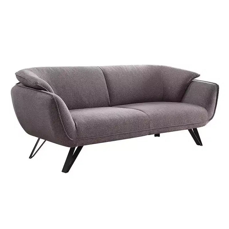 Canapé 3 places de 198 cm – Lin gris, revêtement velours, 2 coussins décoratifs
