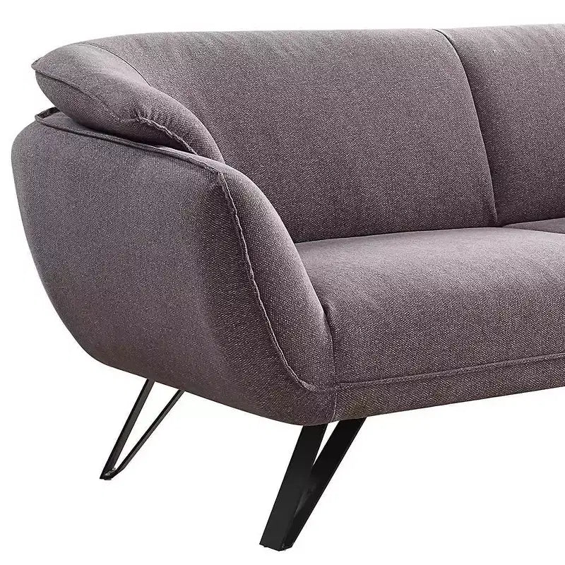 Canapé 3 places de 198 cm – Lin gris, revêtement velours, 2 coussins décoratifs