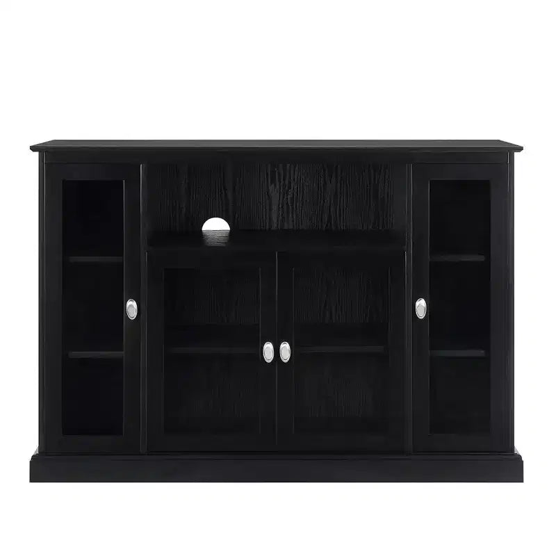 Meuble TV haut de 60" avec 9 étagères et 3 portes vitrées - Noir