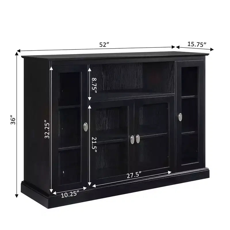 Meuble TV haut de 60" avec 9 étagères et 3 portes vitrées - Noir