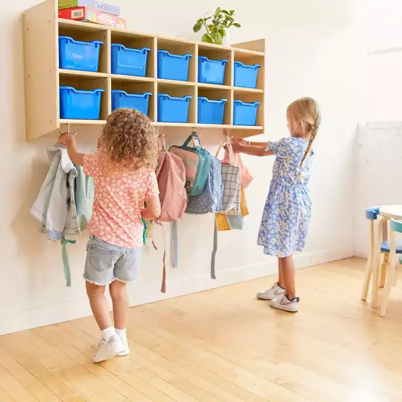 Vestiaire mural à 10 casiers avec étagère et 10 bacs de rangement - Rangement à casiers