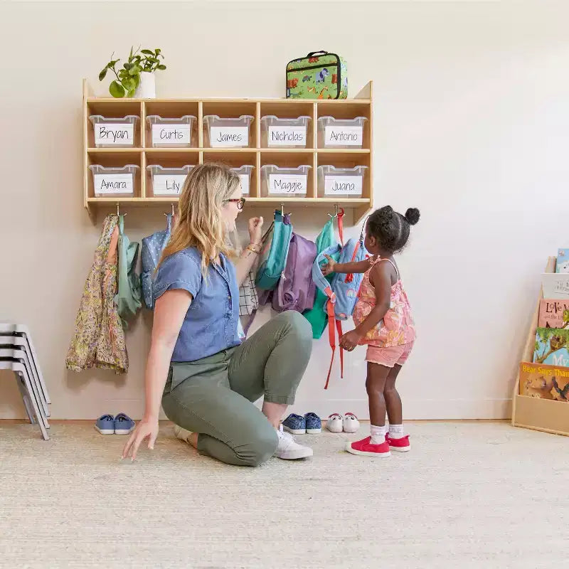 Vestiaire mural à 10 casiers avec étagère et 10 bacs de rangement - Rangement à casiers