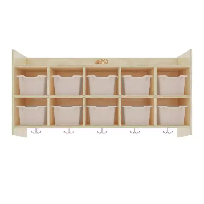 Vestiaire mural à 10 casiers avec étagère et 10 bacs de rangement - Rangement à casiers