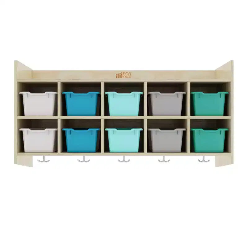 Vestiaire mural à 10 casiers avec étagère et 10 bacs de rangement - Rangement à casiers