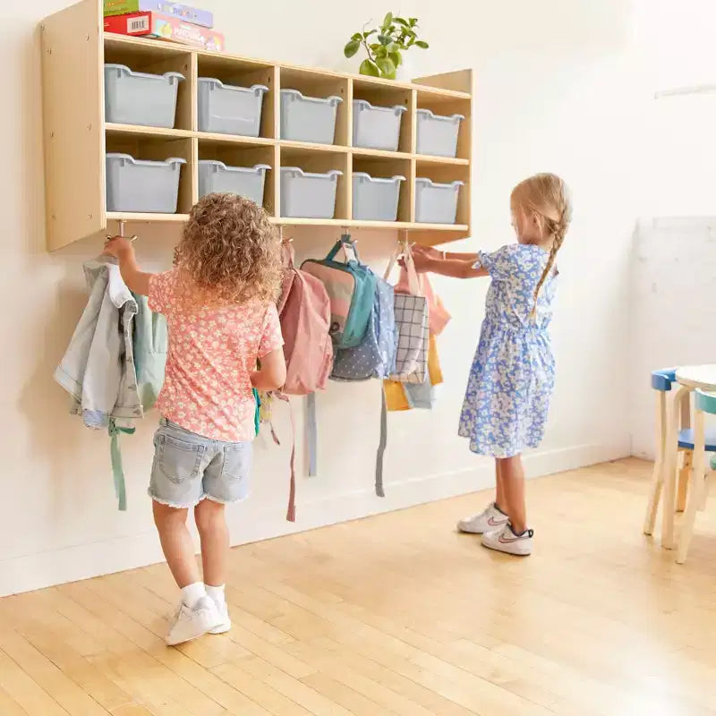 Vestiaire mural à 10 casiers avec étagère et 10 bacs de rangement - Rangement à casiers