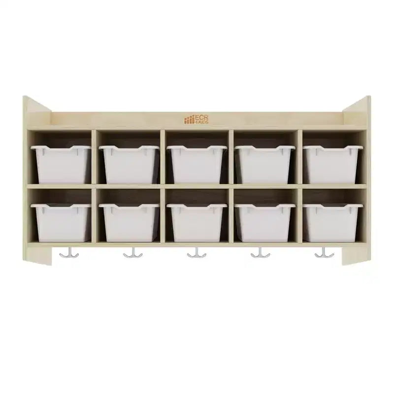Vestiaire mural à 10 casiers avec étagère et 10 bacs de rangement - Rangement à casiers