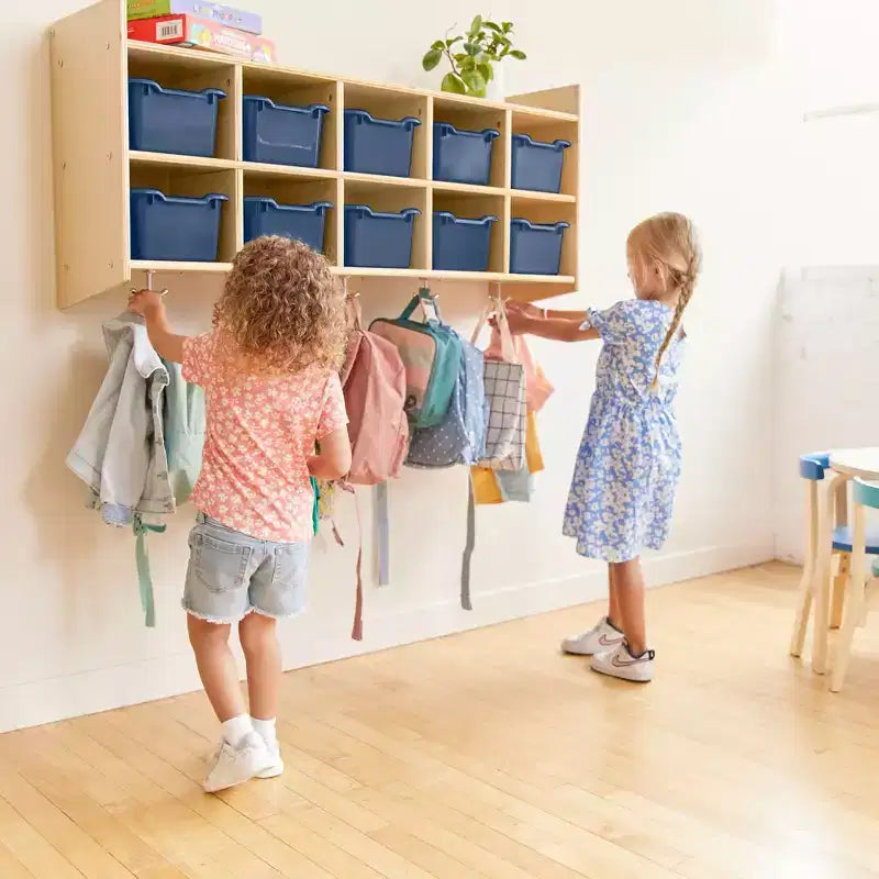 Vestiaire mural à 10 casiers avec étagère et 10 bacs de rangement - Rangement à casiers