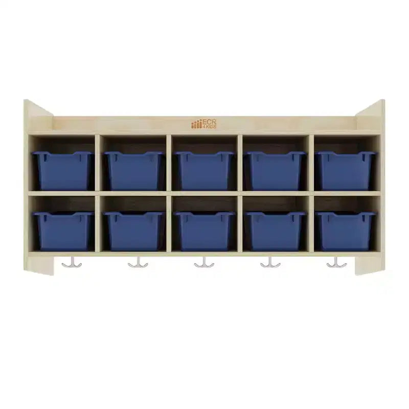 Vestiaire mural à 10 casiers avec étagère et 10 bacs de rangement - Rangement à casiers