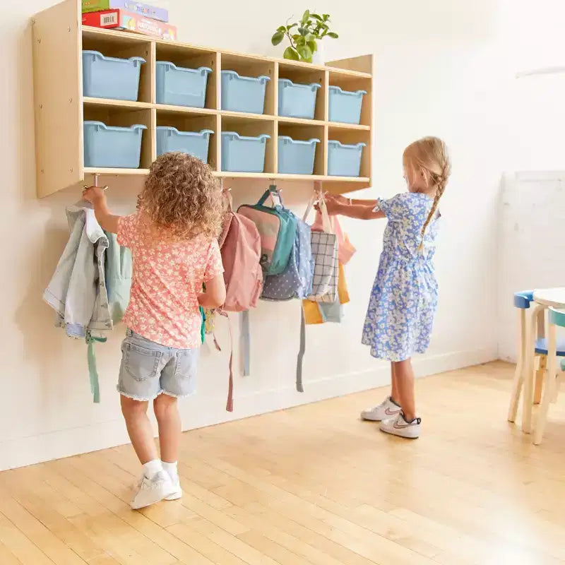Vestiaire mural à 10 casiers avec étagère et 10 bacs de rangement - Rangement à casiers