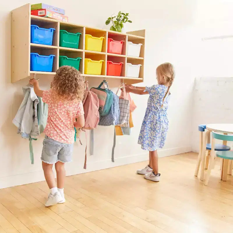 Vestiaire mural à 10 casiers avec étagère et 10 bacs de rangement - Rangement à casiers