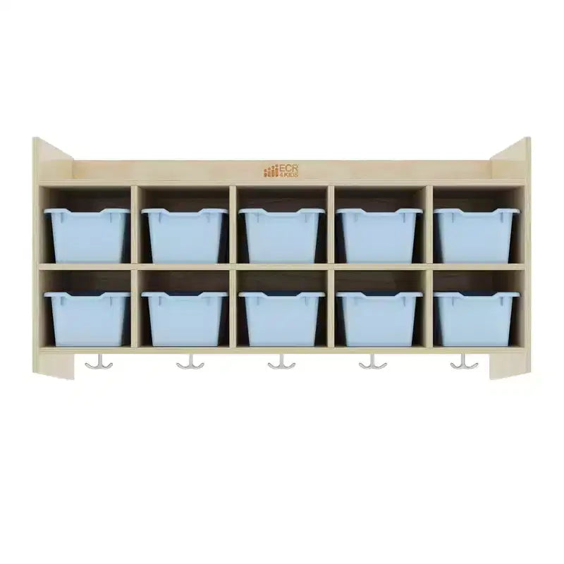 Vestiaire mural à 10 casiers avec étagère et 10 bacs de rangement - Rangement à casiers
