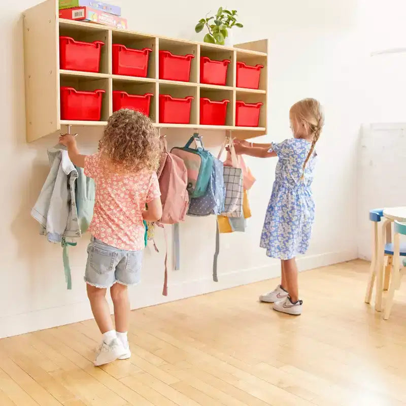Vestiaire mural à 10 casiers avec étagère et 10 bacs de rangement - Rangement à casiers