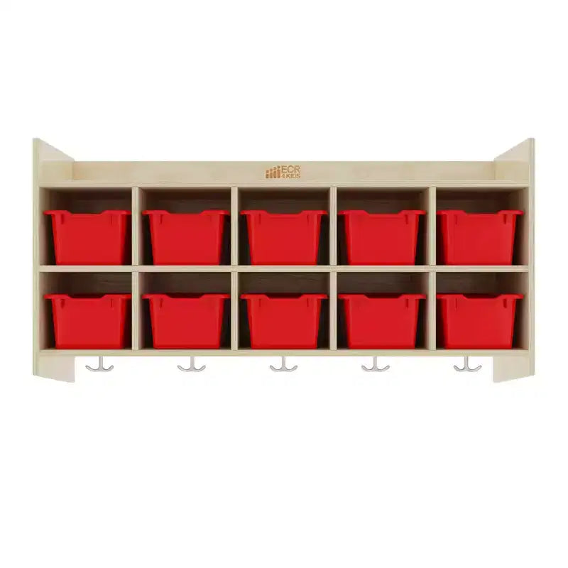 Vestiaire mural à 10 casiers avec étagère et 10 bacs de rangement - Rangement à casiers
