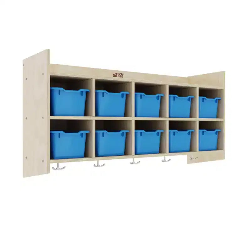 Vestiaire mural à 10 casiers avec étagère et 10 bacs de rangement - Rangement à casiers