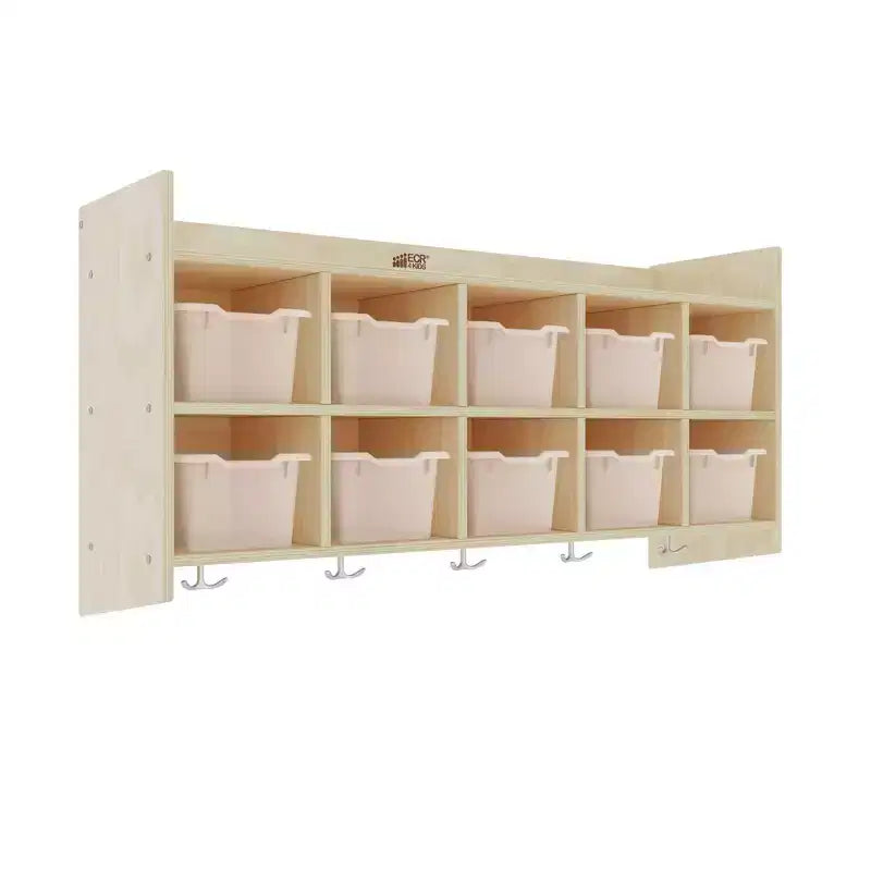 Vestiaire mural à 10 casiers avec étagère et 10 bacs de rangement - Rangement à casiers