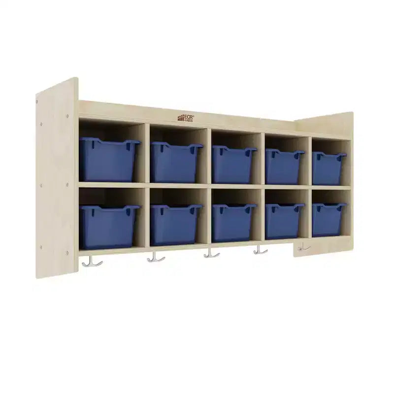 Vestiaire mural à 10 casiers avec étagère et 10 bacs de rangement - Rangement à casiers