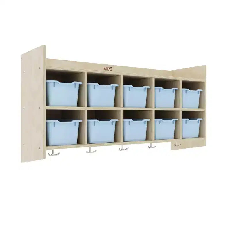Vestiaire mural à 10 casiers avec étagère et 10 bacs de rangement - Rangement à casiers