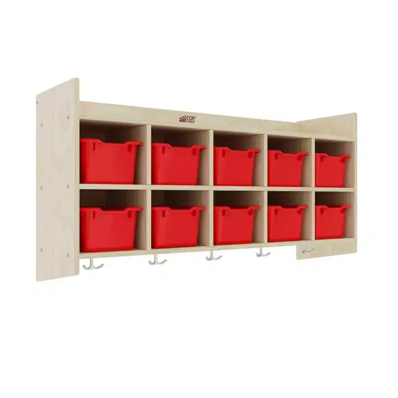 Vestiaire mural à 10 casiers avec étagère et 10 bacs de rangement - Rangement à casiers