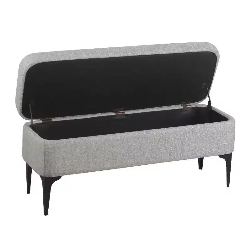 Grand banc de rangement rembourré moderne - Velours vert, pieds en métal noir, 42"L