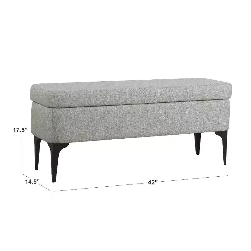Grand banc de rangement rembourré moderne - Velours vert, pieds en métal noir, 42"L