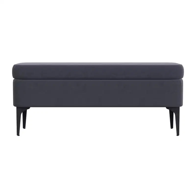 Grand banc de rangement rembourré moderne - Velours vert, pieds en métal noir, 42"L