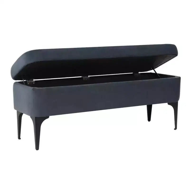 Grand banc de rangement rembourré moderne - Velours vert, pieds en métal noir, 42"L