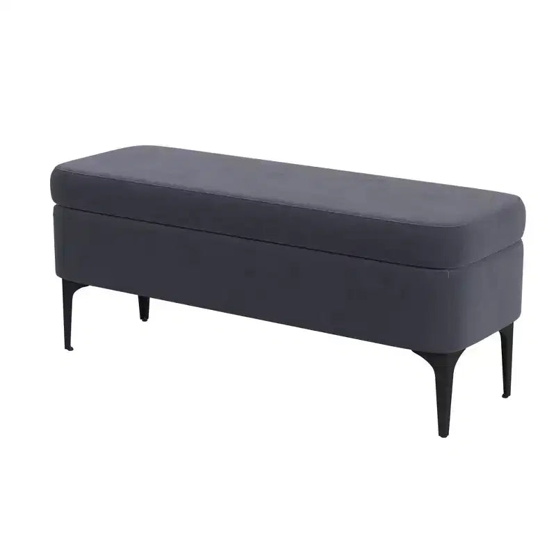 Grand banc de rangement rembourré moderne - Velours vert, pieds en métal noir, 42"L
