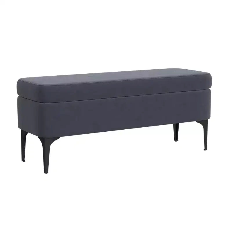 Grand banc de rangement rembourré moderne - Velours vert, pieds en métal noir, 42"L