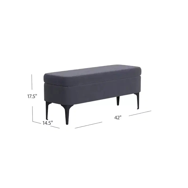 Grand banc de rangement rembourré moderne - Velours vert, pieds en métal noir, 42"L