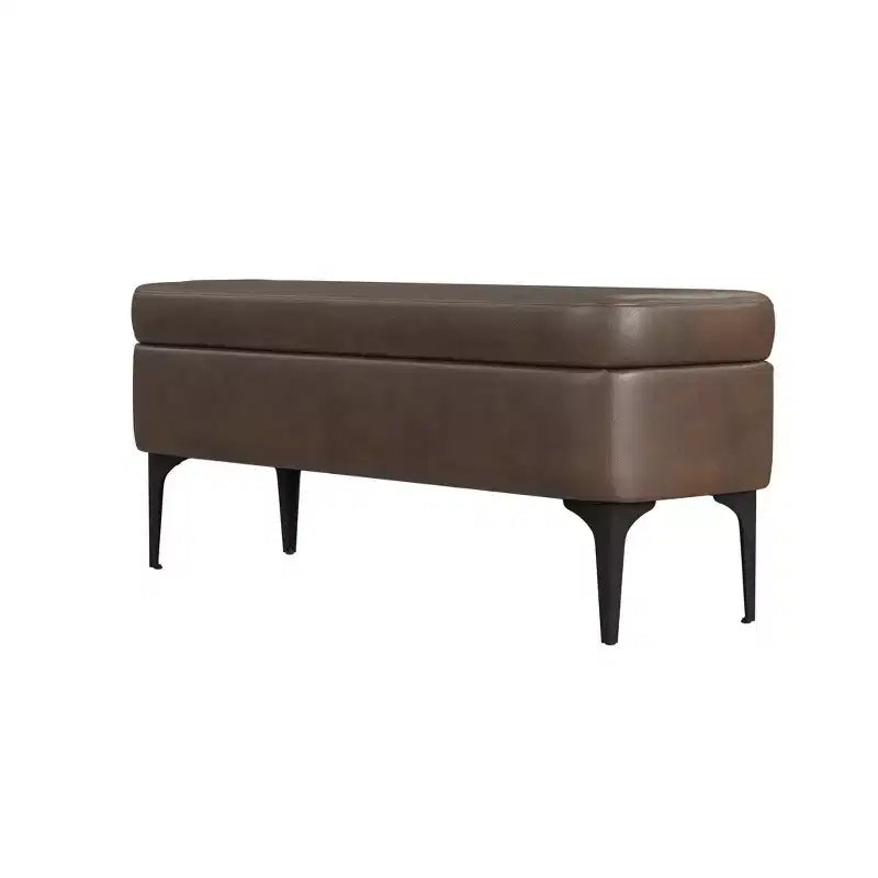 Grand banc de rangement rembourré moderne - Velours vert, pieds en métal noir, 42"L