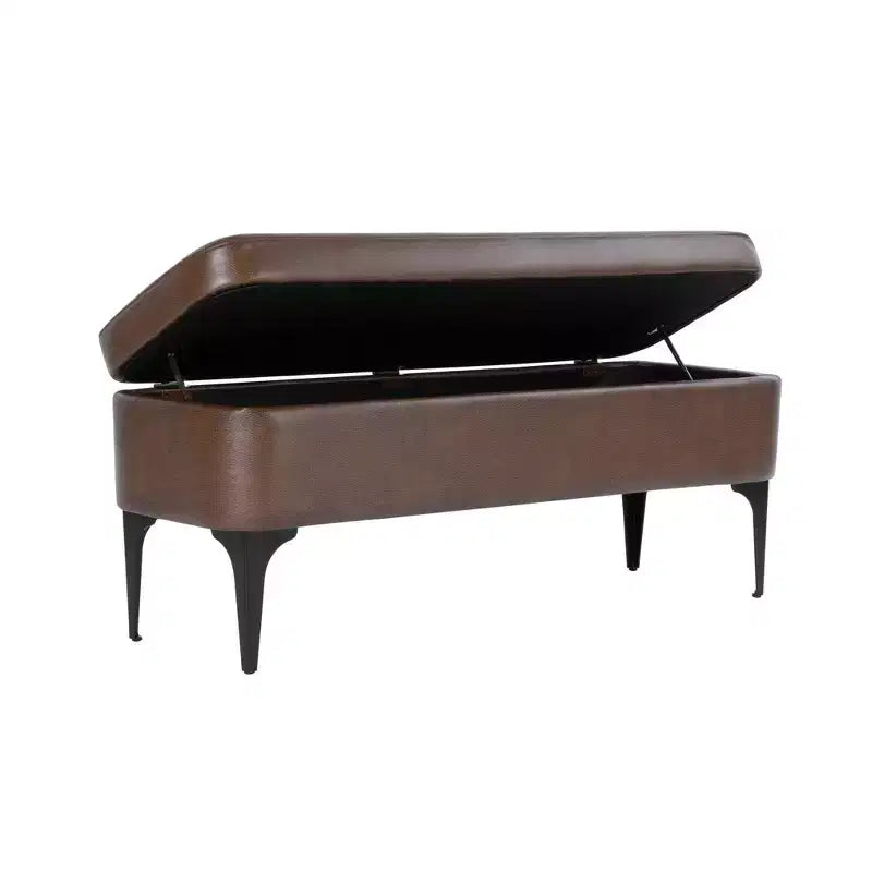 Grand banc de rangement rembourré moderne - Velours vert, pieds en métal noir, 42"L