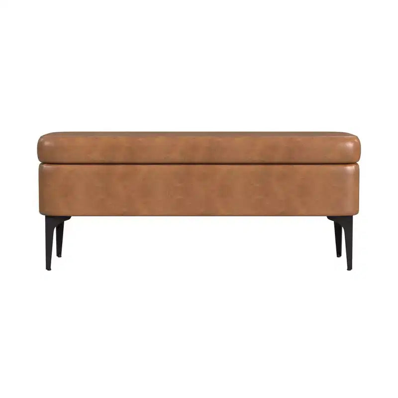 Grand banc de rangement rembourré moderne - Velours vert, pieds en métal noir, 42"L