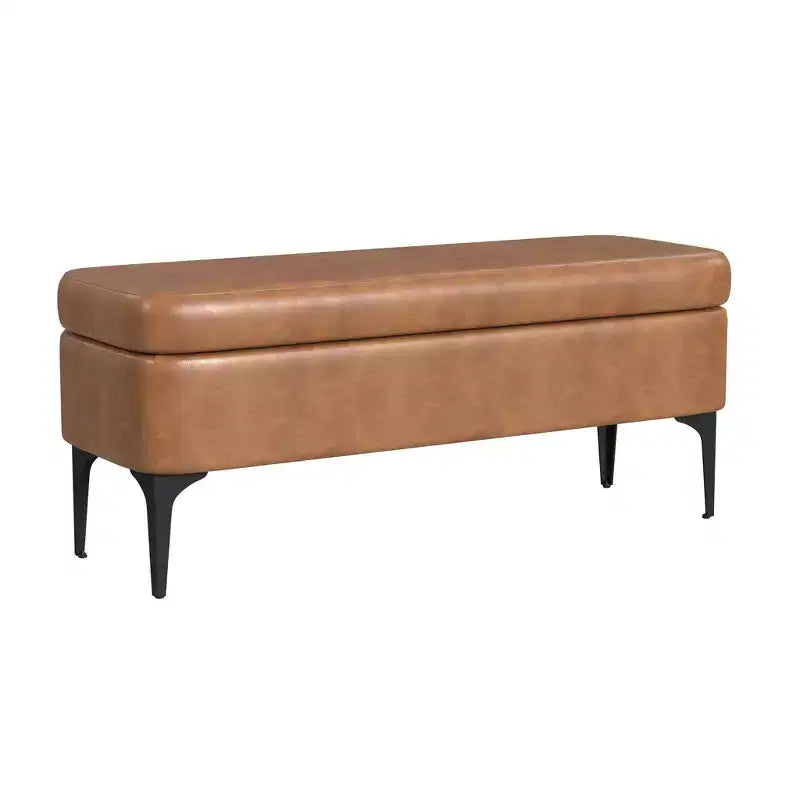 Grand banc de rangement rembourré moderne - Velours vert, pieds en métal noir, 42"L