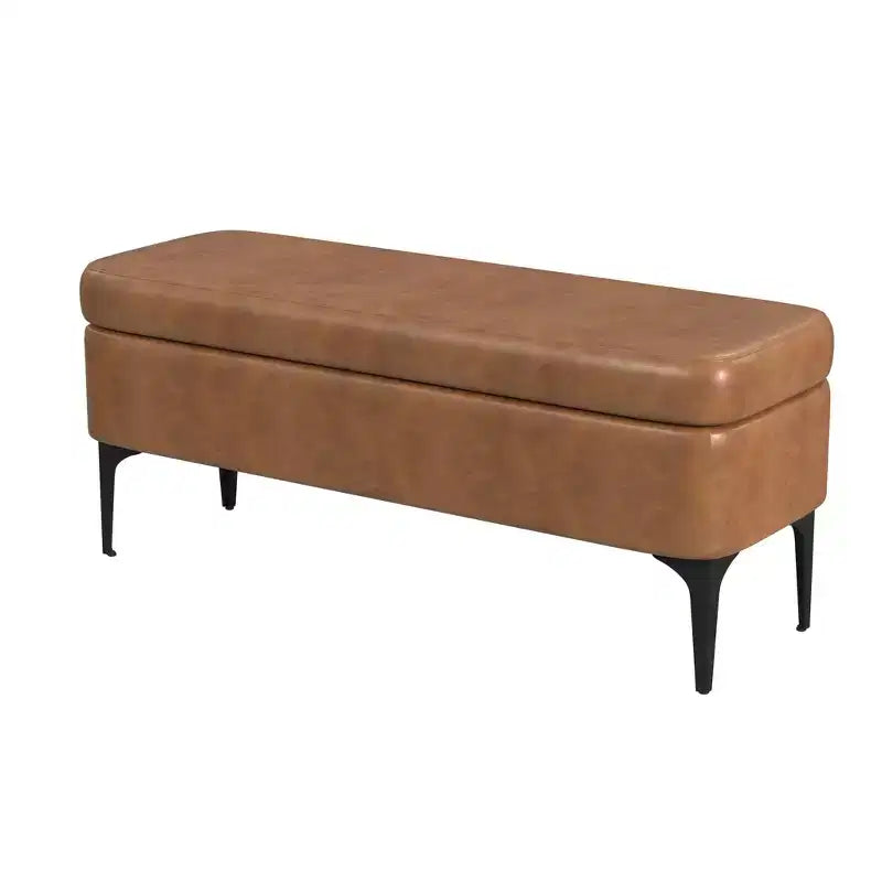Grand banc de rangement rembourré moderne - Velours vert, pieds en métal noir, 42"L
