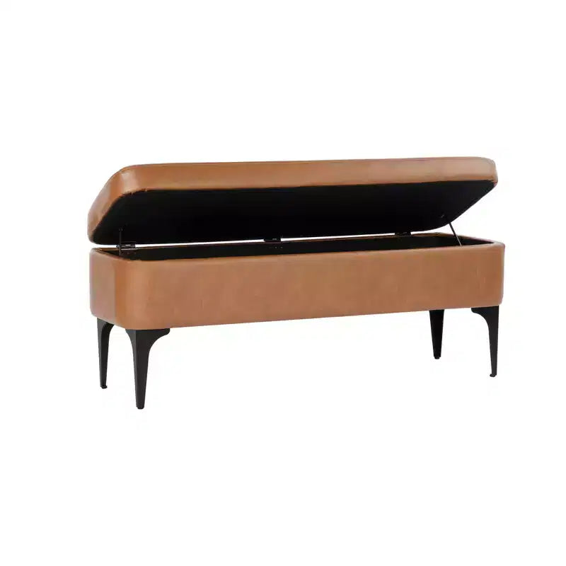 Grand banc de rangement rembourré moderne - Velours vert, pieds en métal noir, 42"L