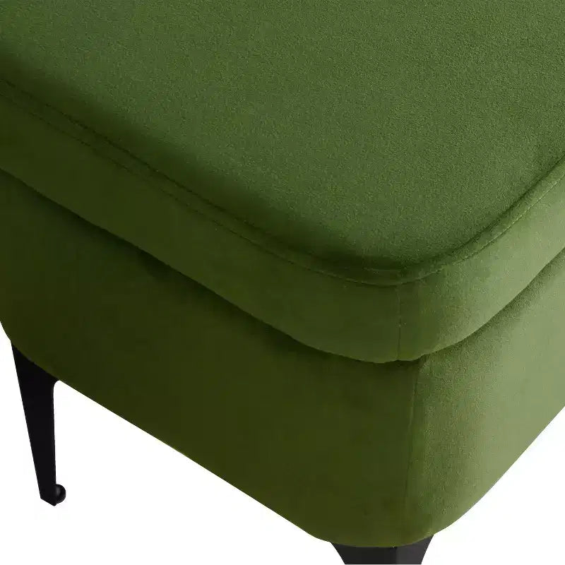 Grand banc de rangement rembourré moderne - Velours vert, pieds en métal noir, 42"L