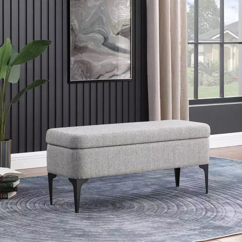 Grand banc de rangement rembourré moderne - Velours vert, pieds en métal noir, 42"L