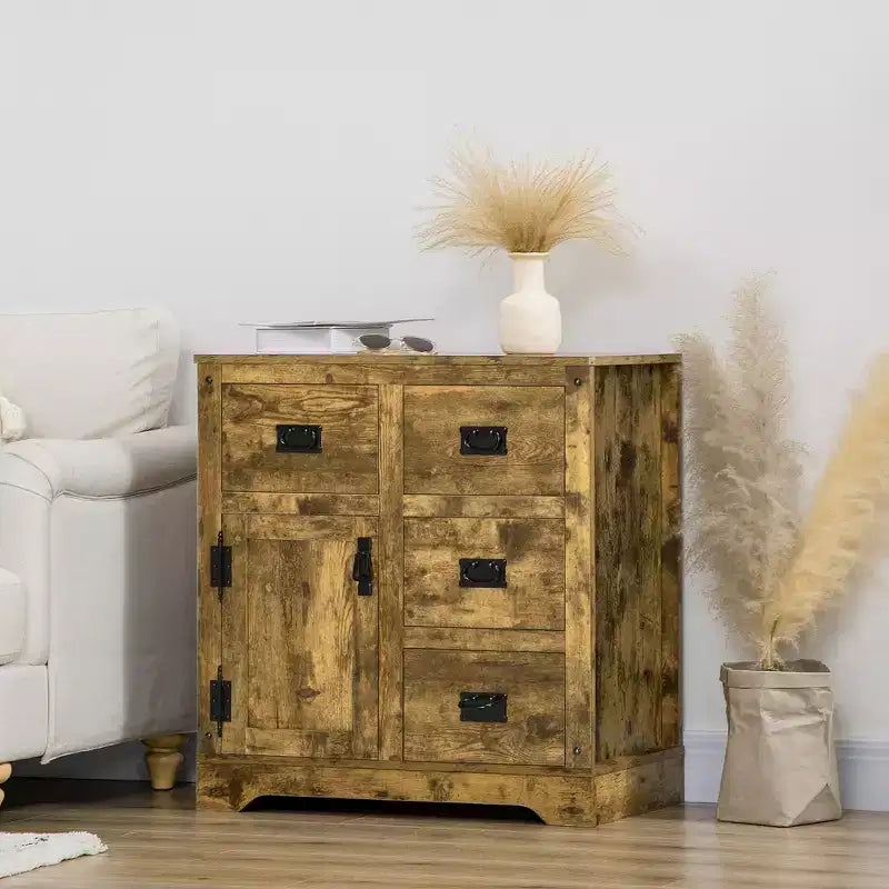 Buffet de Rangement avec 4 Tiroirs et Placard, Marron