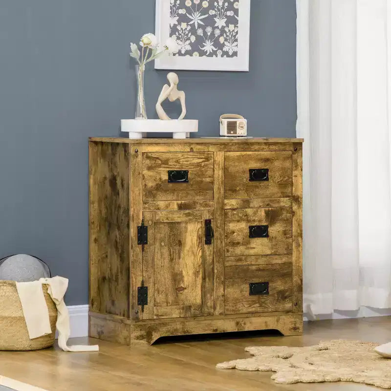 Buffet de Rangement avec 4 Tiroirs et Placard, Marron