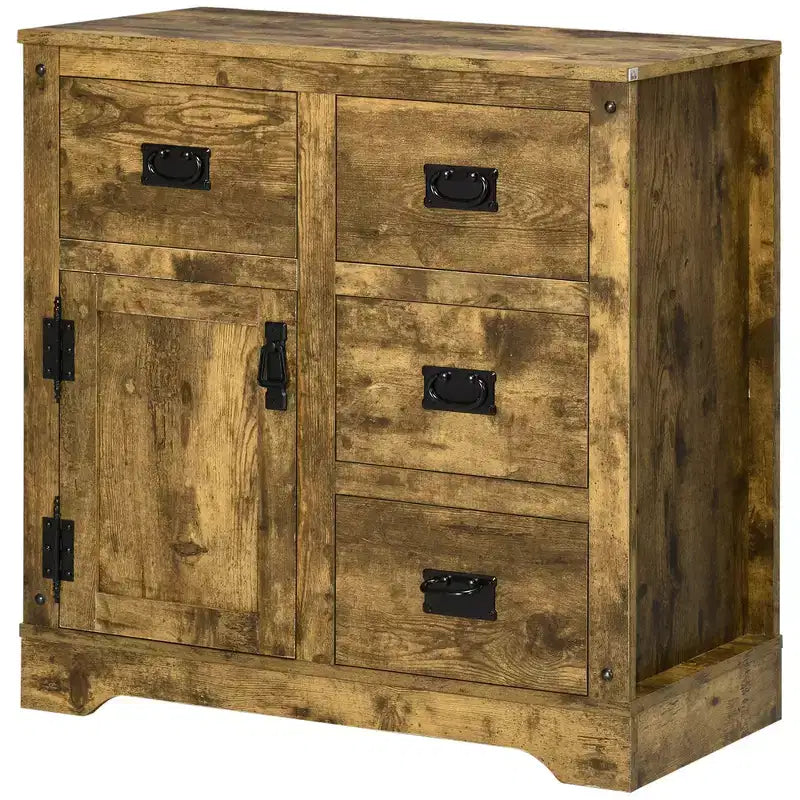 Buffet de Rangement avec 4 Tiroirs et Placard, Marron