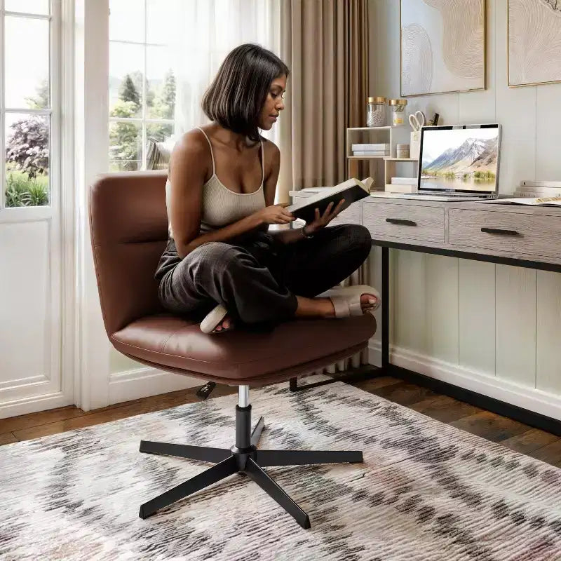 Chaise de bureau pivotante sans accoudoirs à dossier mi-haut - réglable en hauteur, en cuir reconstitué rembourré