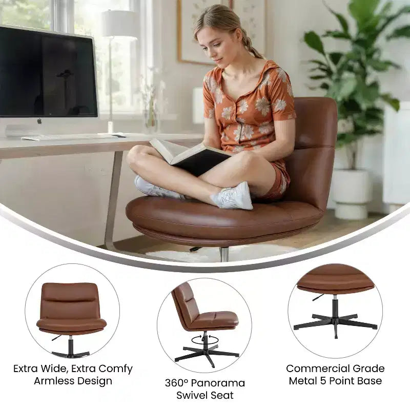 Chaise de bureau pivotante sans accoudoirs à dossier mi-haut - réglable en hauteur, en cuir reconstitué rembourré
